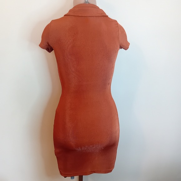 Urban Outfitters Rust Orange‎ Ribbed Mini Dress Bodycon Keyhole Short Sleeve XS - Picture 5 of 16
